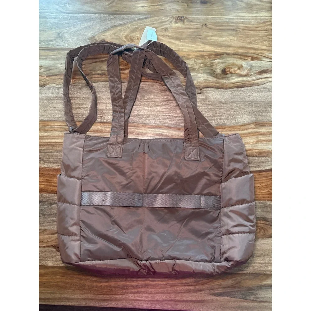 Bagsmart Zora Puffer Tote Bag Brown Quilted Padded Shoulder Crossbody Travel New